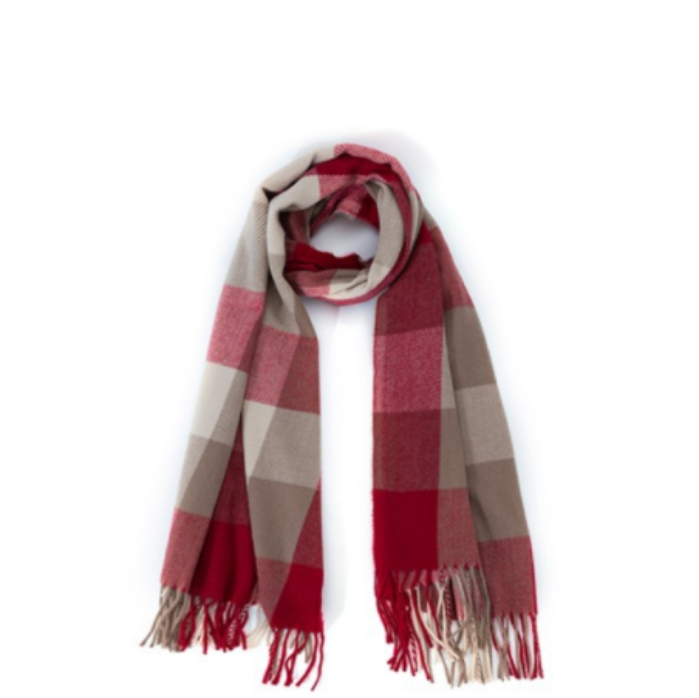 NEW - Red Plaid Fringed Ends Winter Scarf
